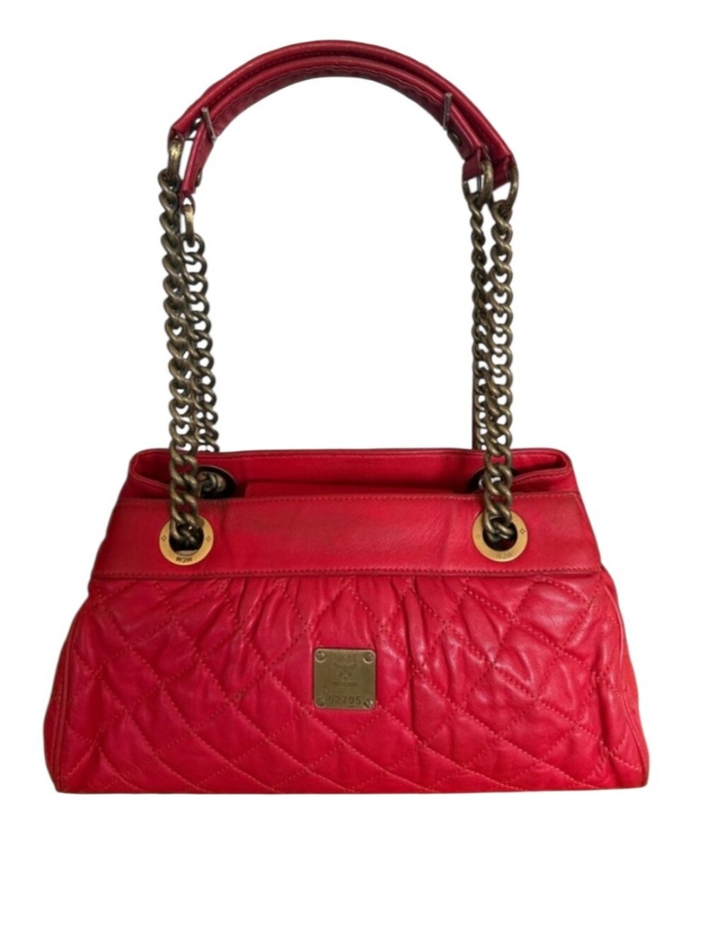 MCM Quilted Red Leather Chain-Handle Crossbody Bag
